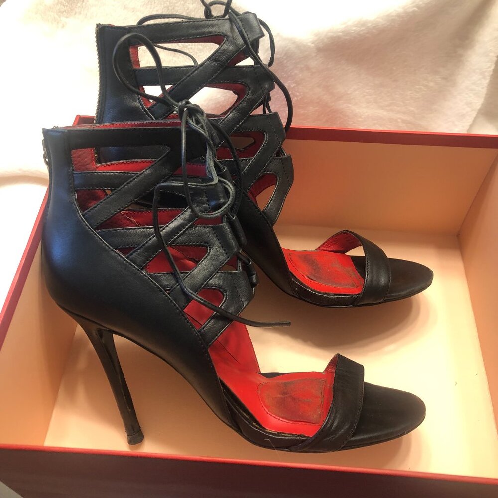 Charles Jourdan 💋 Lace-up Black Heels US 8 - Picture 4 of 15